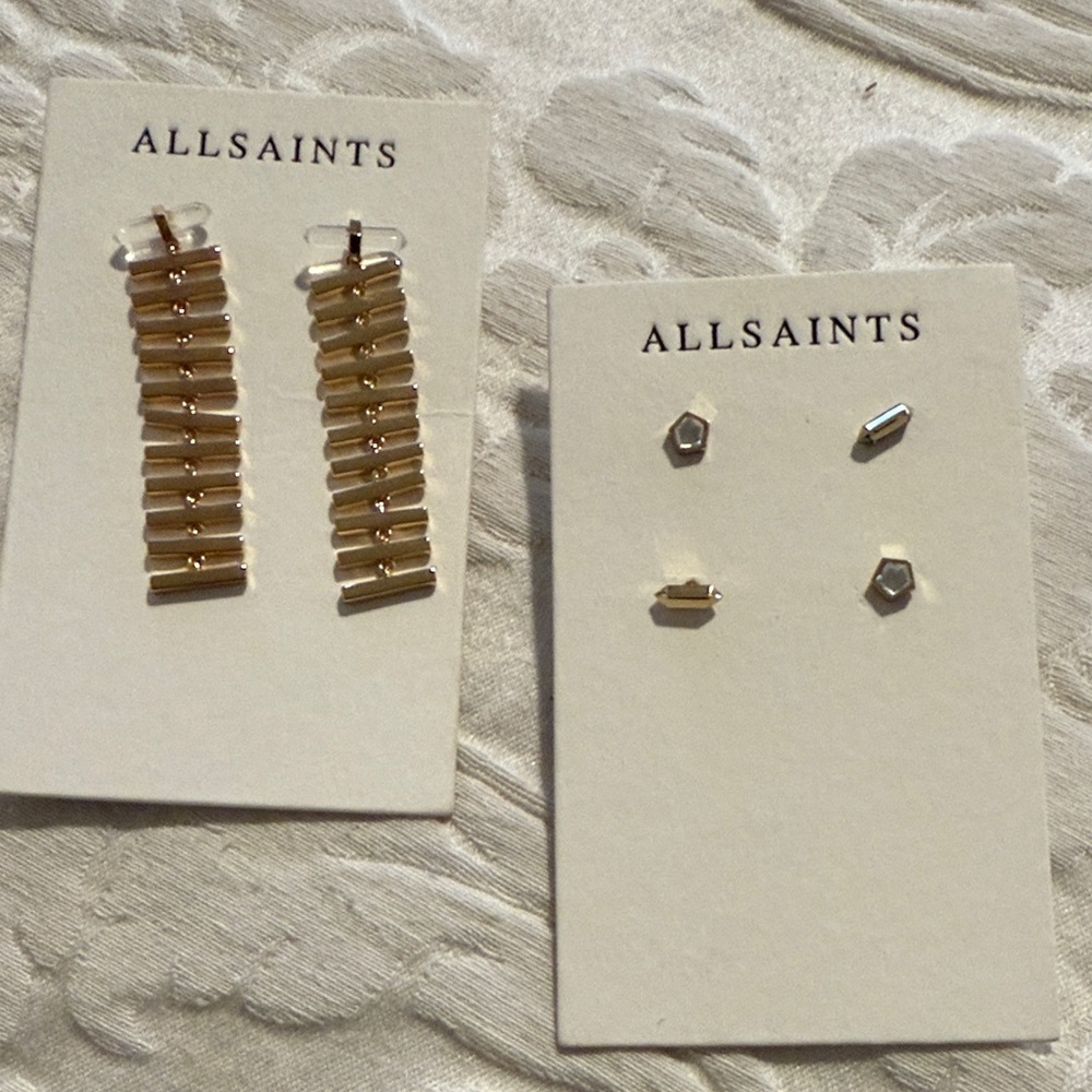 Bundle of All Saints earrings 2 pair of studs/ 1 2” drop